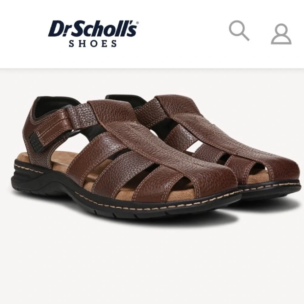 Dr Scholls Gaston Mens Brown Leather Fisherman Sandals Memory Foam‎ 11M